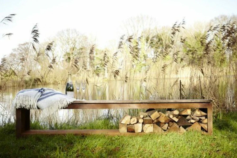 Adezz Corten Steel Bench and Wood Storage - Image 4