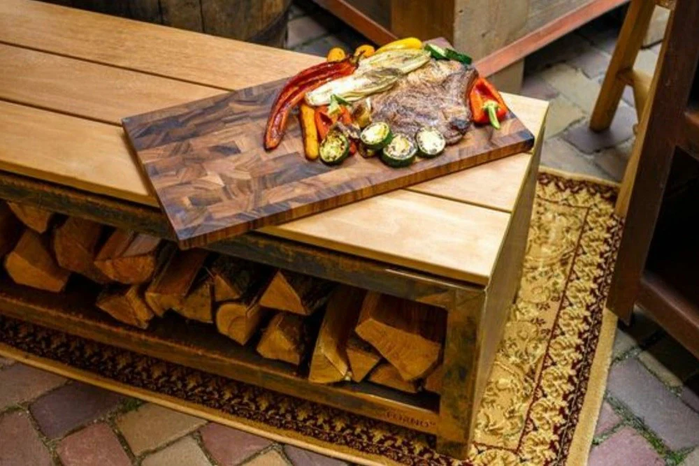 Adezz Corten Steel Bench and Wood Storage - Image 5