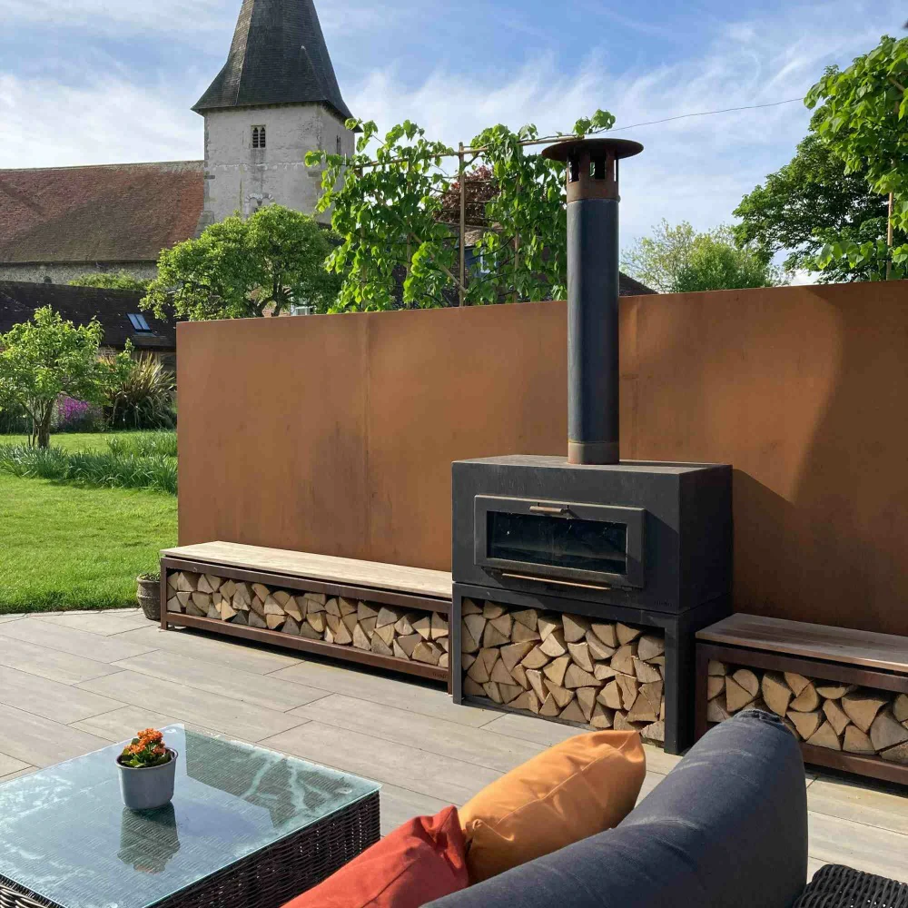 Adezz Corten Steel Bench and Wood Storage - Image 7
