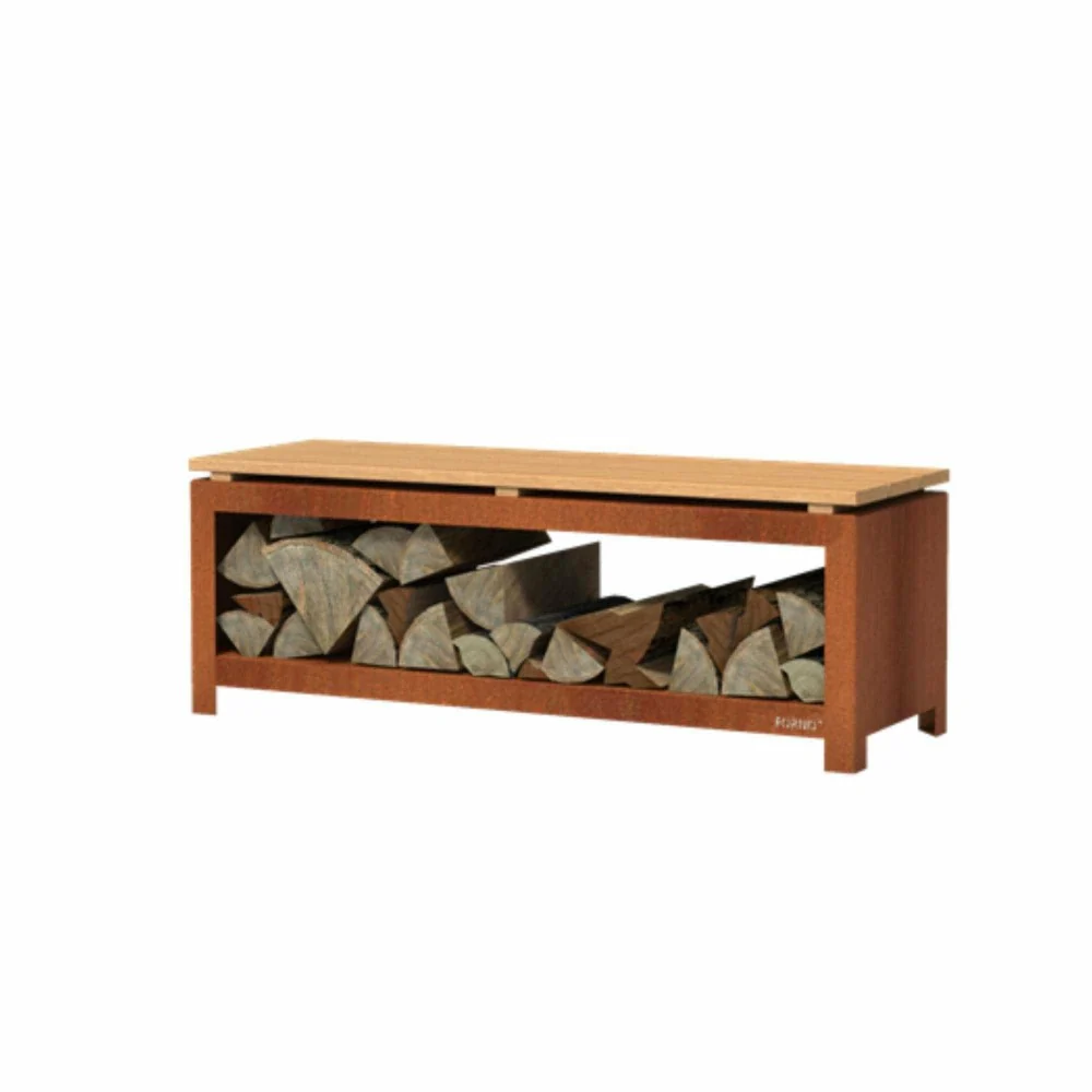 Adezz Corten Steel Bench and Wood Storage - Image 8