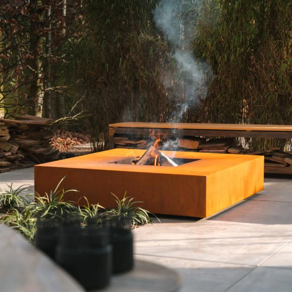 Adezz Forno Large Square Fire Pit Table Corten Steel 120cm - Image 3