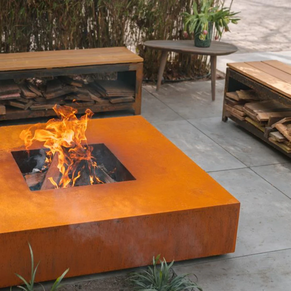 Adezz Forno Large Square Fire Pit Table Corten Steel 120cm - Image 8