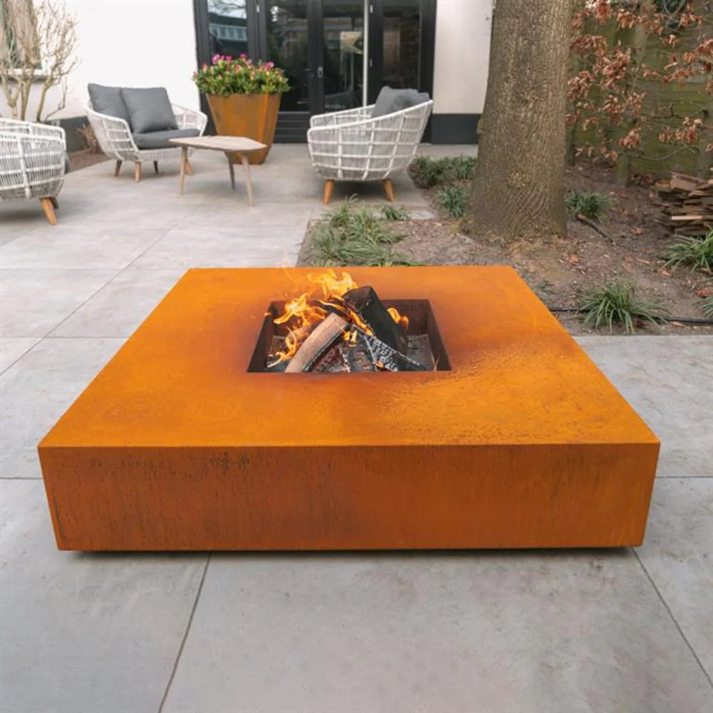 Adezz Forno Large Square Fire Pit Table Corten Steel 120cm - Image 9