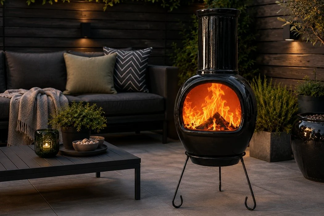 Gardeco Asteria Clay Chimenea XL in Glazed Black - Image 3
