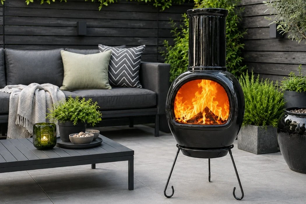 Gardeco Asteria Clay Chimenea XL in Glazed Black - Image 4