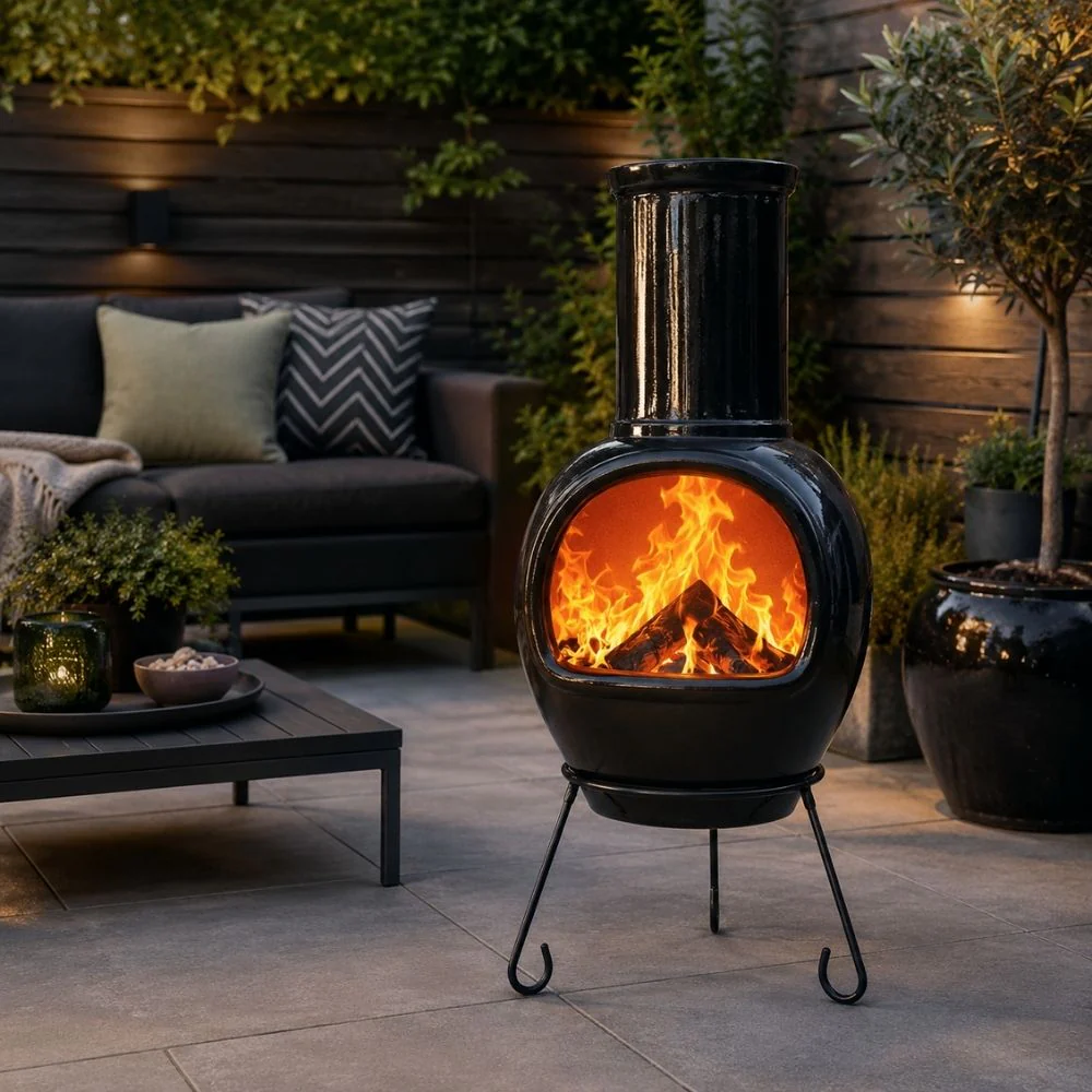 Gardeco Asteria Clay Chimenea XL in Glazed Black - Image 5