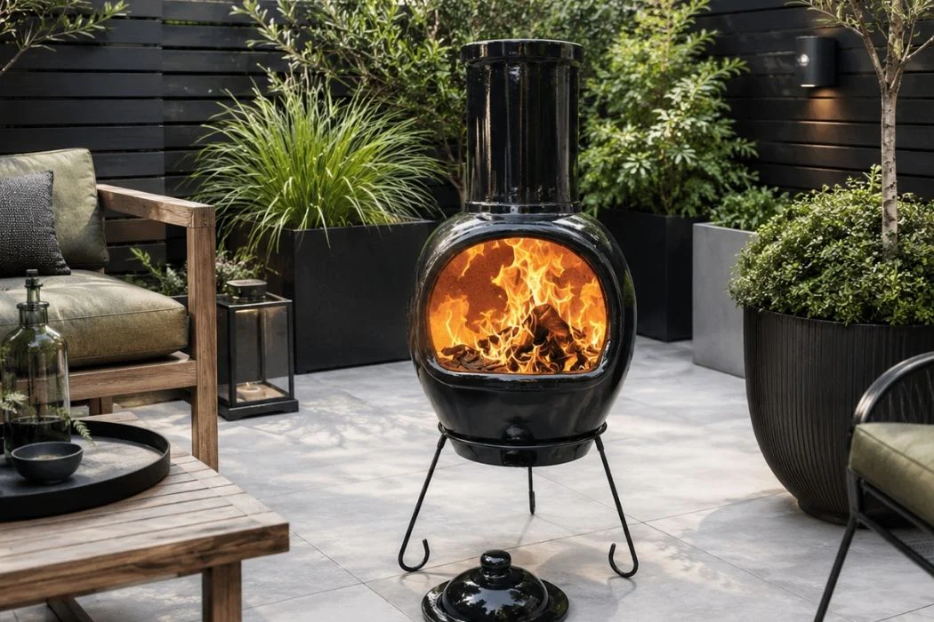 Gardeco Asteria Clay Chimenea XL in Glazed Black - Image 6