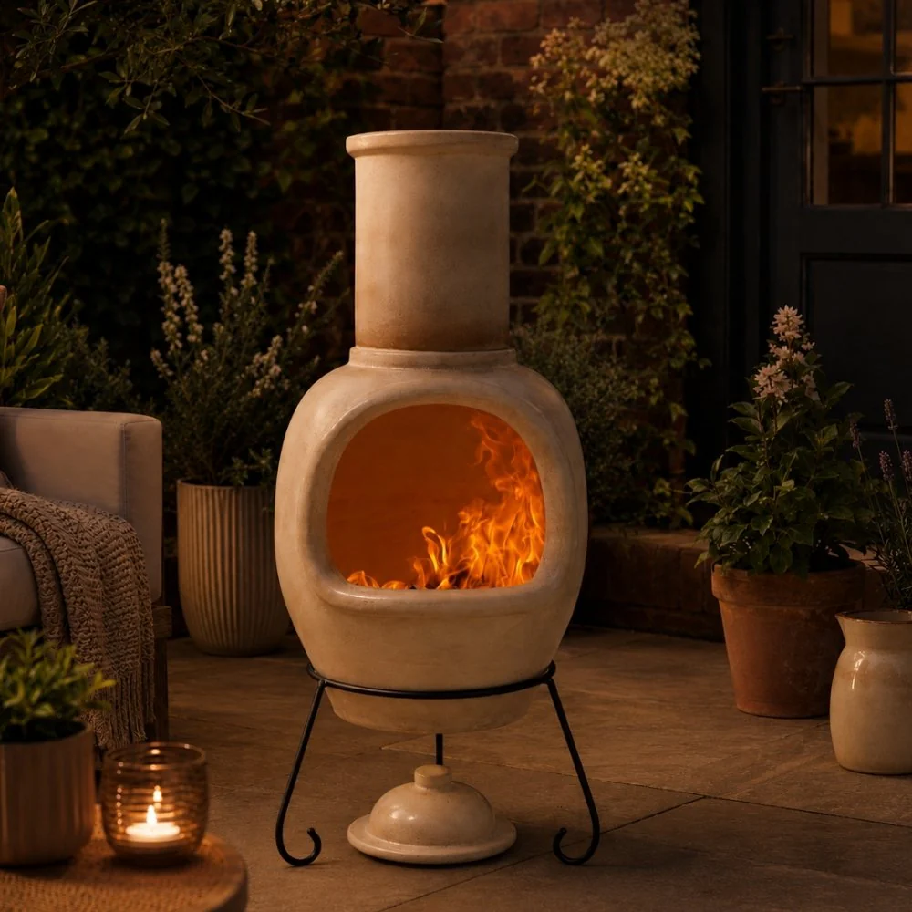 Gardeco Asteria Clay Chimenea XL in Glazed Cappucino - Image 4