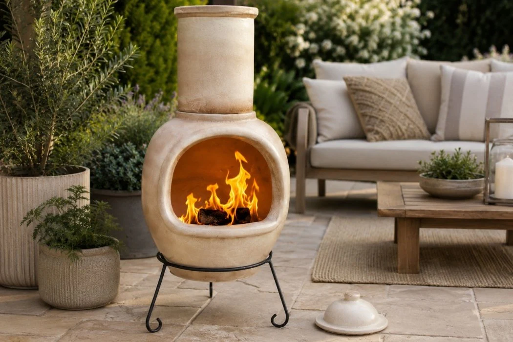 Gardeco Asteria Clay Chimenea XL in Glazed Cappucino - Image 5