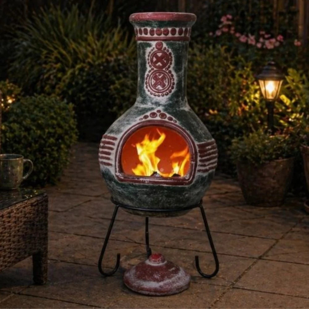 Gardeco Azteca XL Mexican Chimenea in Green and Red