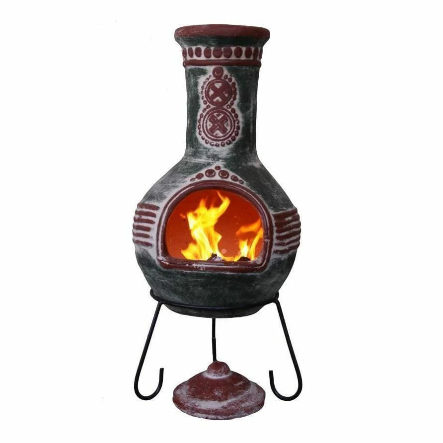 Gardeco Azteca XL Mexican Chimenea in Green and Red - Image 2