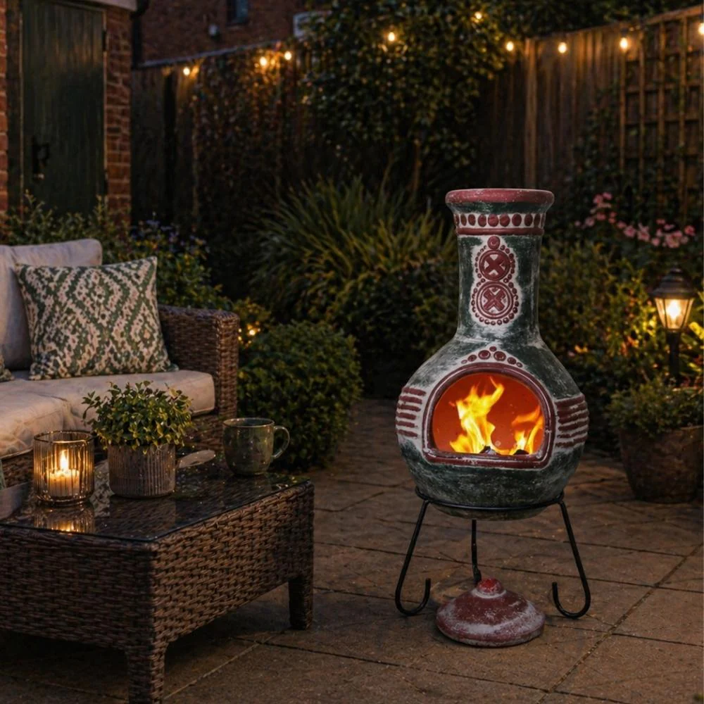 Gardeco Azteca XL Mexican Chimenea in Green and Red - Image 3