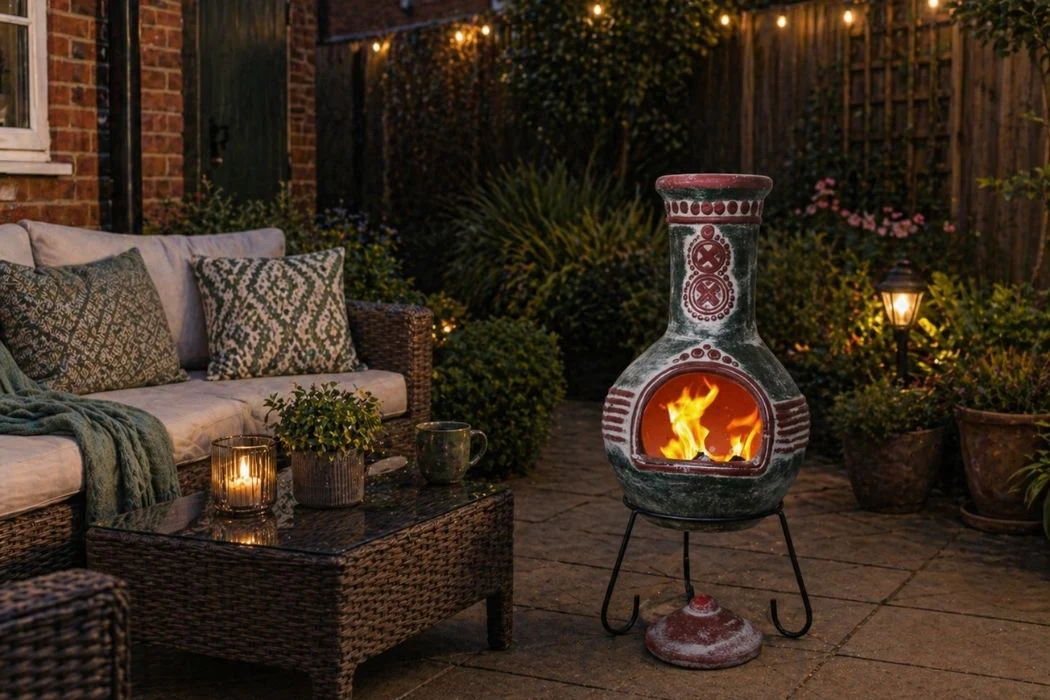 Gardeco Azteca XL Mexican Chimenea in Green and Red - Image 4