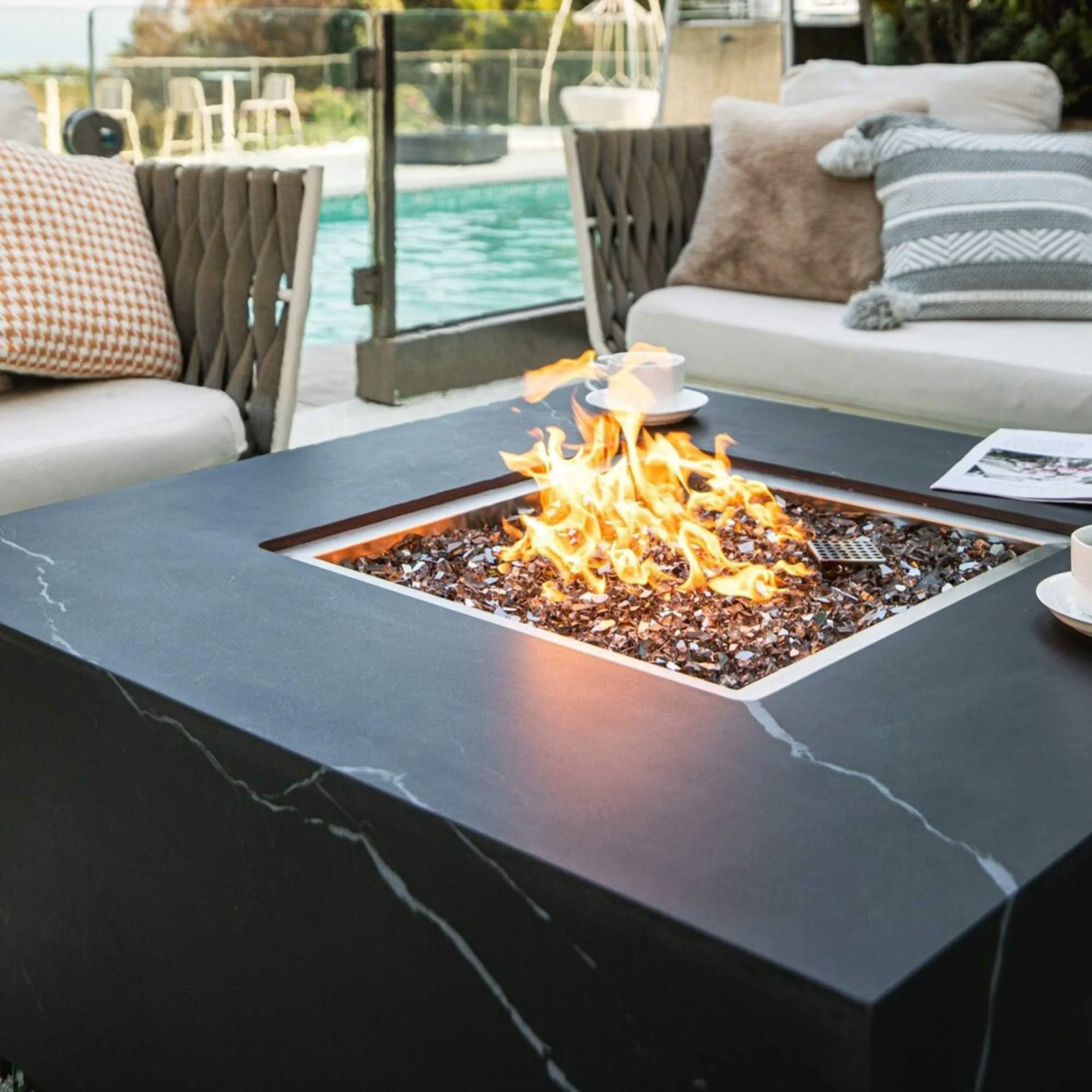 Elementi Fire Sophia Marble Porcelain Gas Fire Pit Table - Image 4