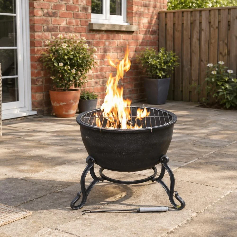 Gardeco Elidir Portable Cast Iron Fire Pit inc BBQ Grill - Image 3