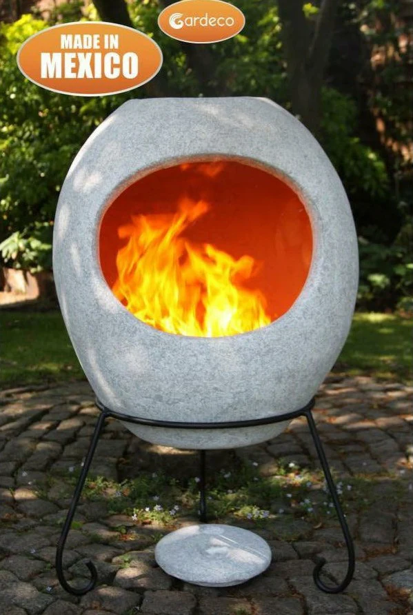 Gardeco Ellipse XL Mexican Clay Chimenea in Grey
