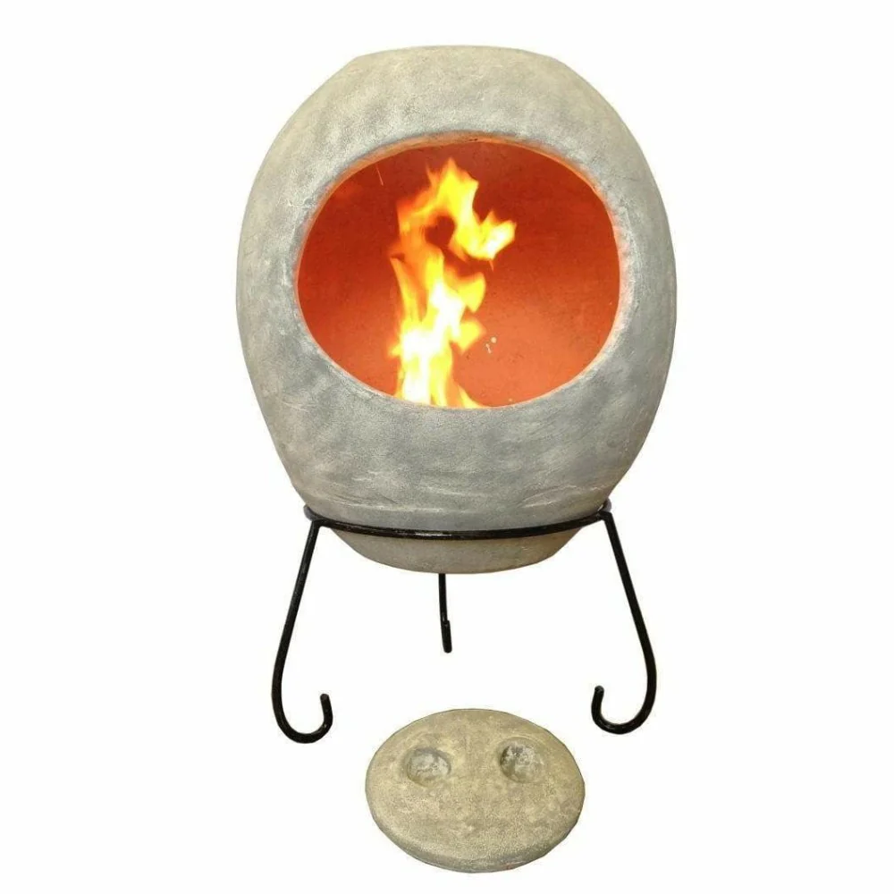 Gardeco Ellipse XL Mexican Clay Chimenea in Grey - Image 2