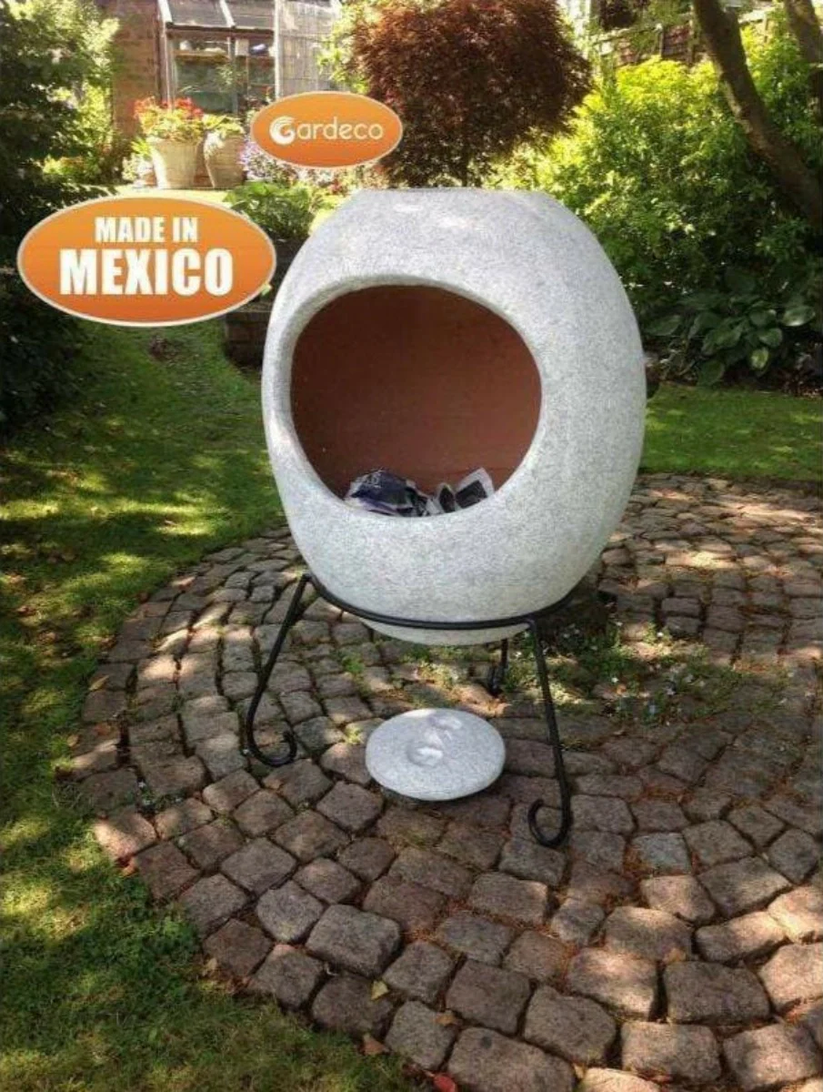Gardeco Ellipse XL Mexican Clay Chimenea in Grey - Image 4