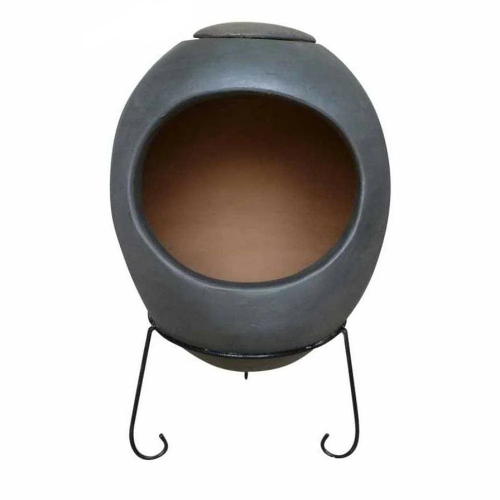 Gardeco Ellipse XL Mexican Clay Chimenea in Glazed Anthracite Grey - Image 2