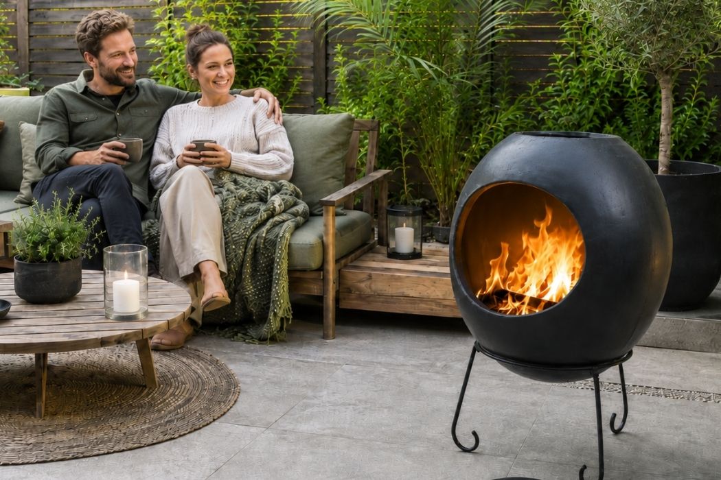 Gardeco Ellipse XL Mexican Clay Chimenea in Glazed Anthracite Grey - Image 3