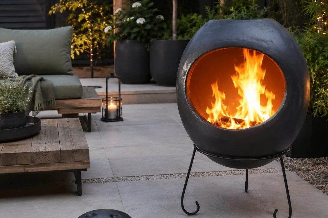 Gardeco Ellipse XL Mexican Clay Chimenea in Glazed Anthracite Grey - Image 4