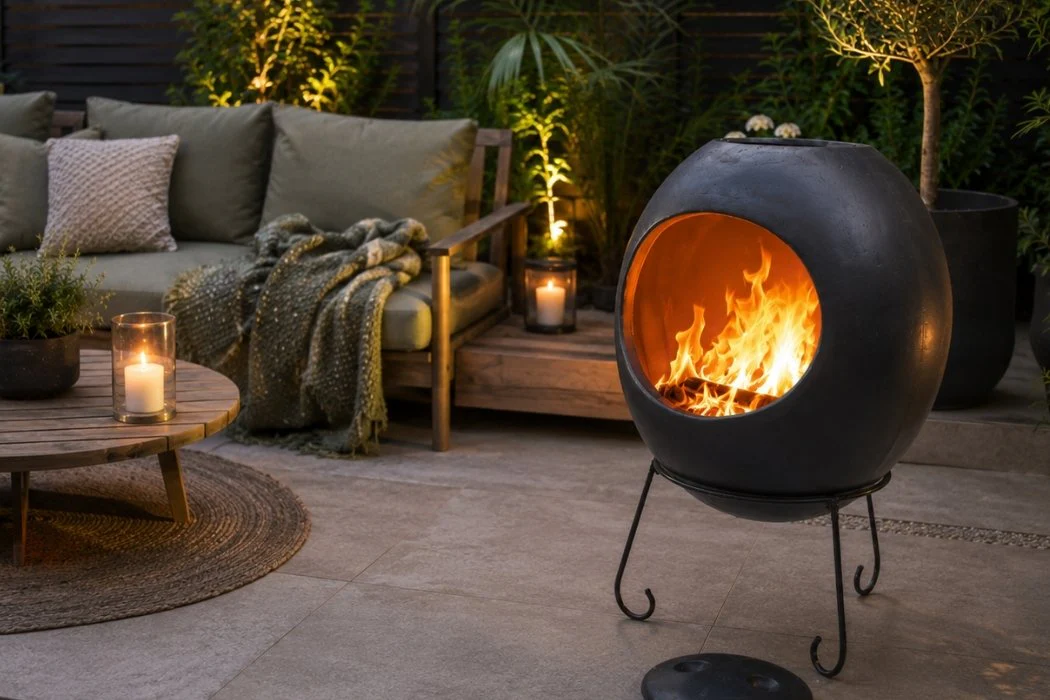 Gardeco Ellipse XL Mexican Clay Chimenea in Glazed Anthracite Grey - Image 5