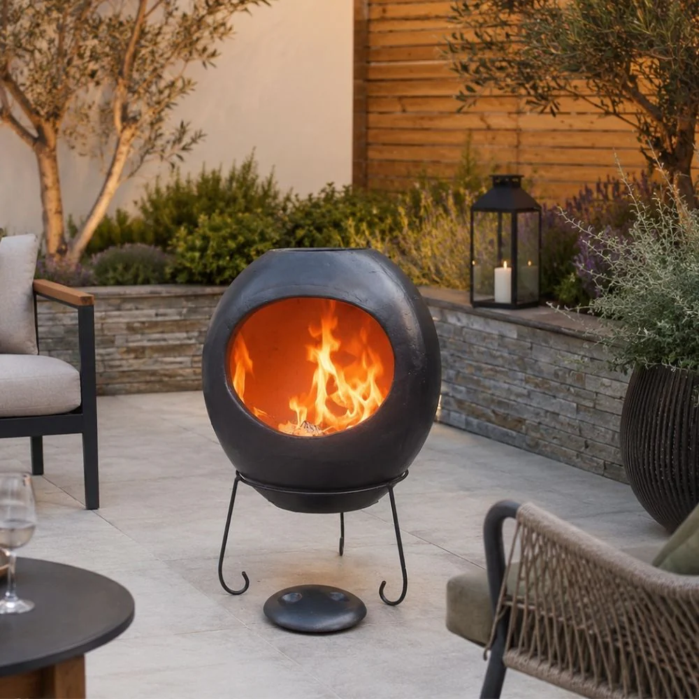 Gardeco Ellipse XL Mexican Clay Chimenea in Glazed Anthracite Grey - Image 6