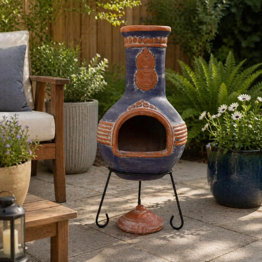 Gardeco Azteca XL Mexican Chimenea in Blue and Orange