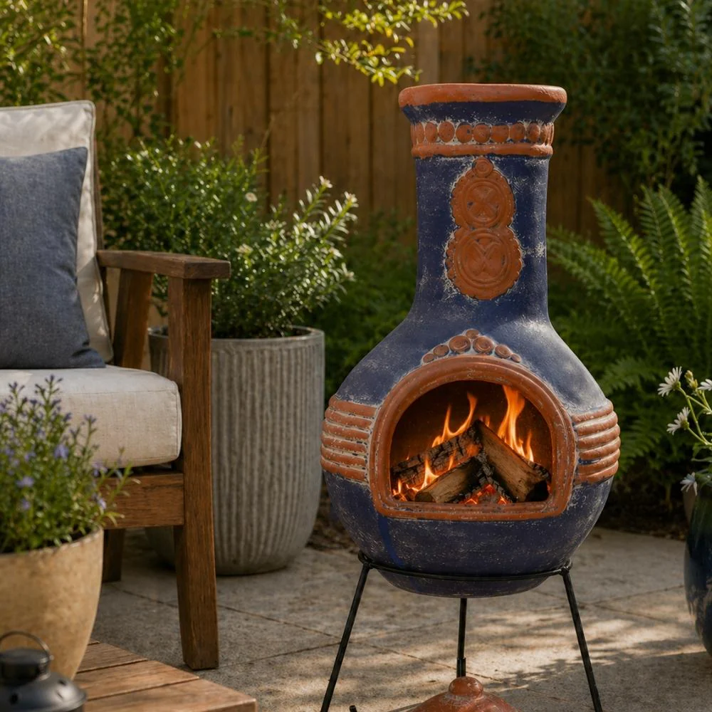 Gardeco Azteca XL Mexican Chimenea in Blue and Orange - Image 3