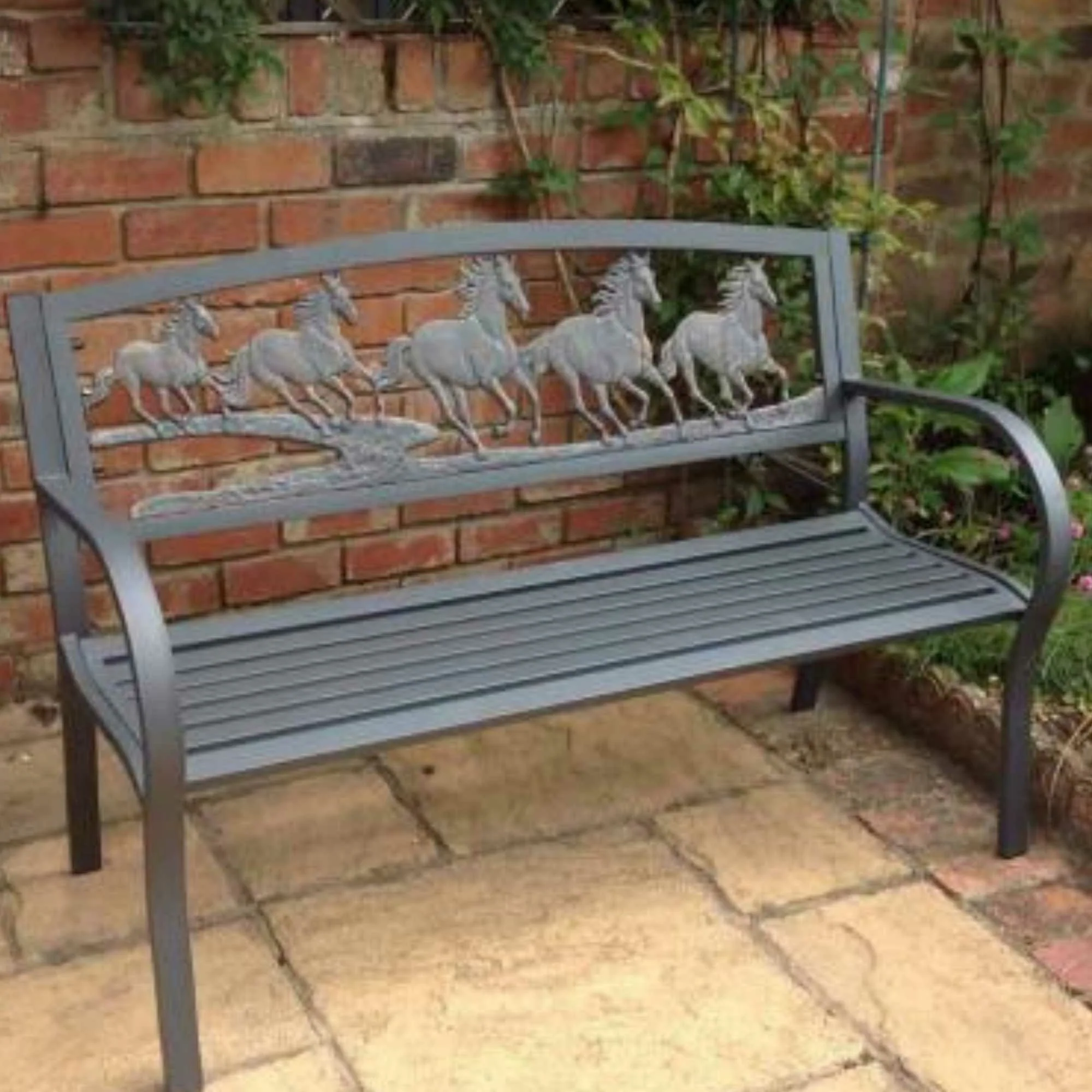 Gardeco Cast Iron Bench Running Horses - Image 4