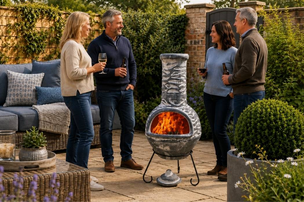 Gardeco Olas Mexican Clay Chimenea Blue / Grey in Large and XLarge - Image 3