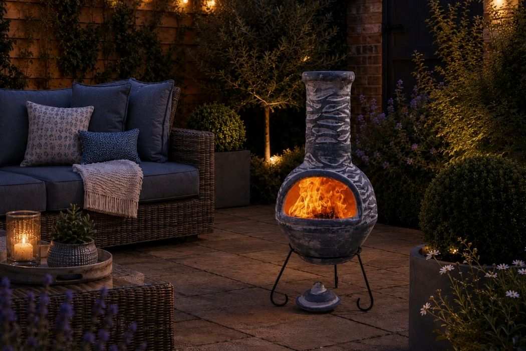 Gardeco Olas Mexican Clay Chimenea Blue / Grey in Large and XLarge - Image 4