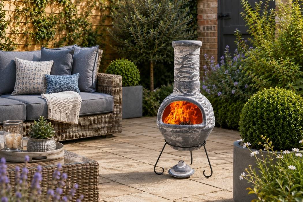 Gardeco Olas Mexican Clay Chimenea Blue / Grey in Large and XLarge - Image 5