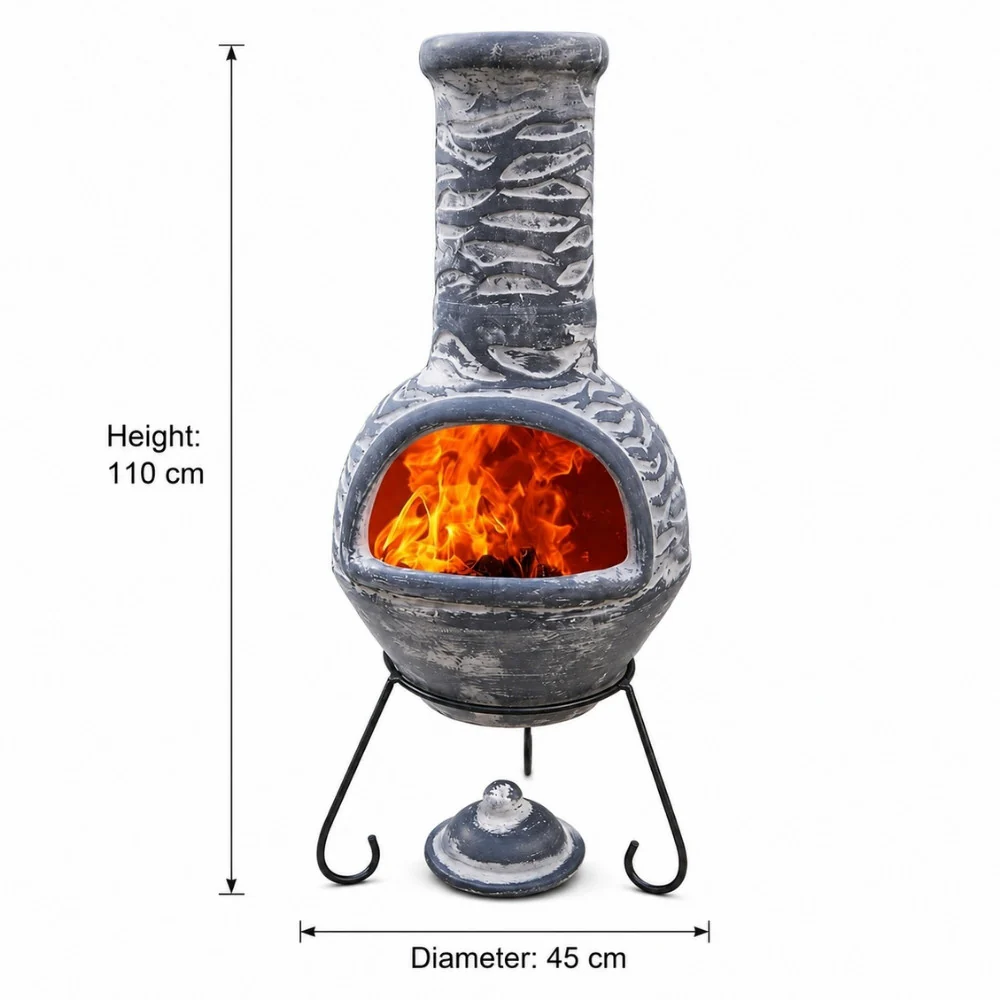 Gardeco Olas Mexican Clay Chimenea Blue / Grey in Large and XLarge - Image 6