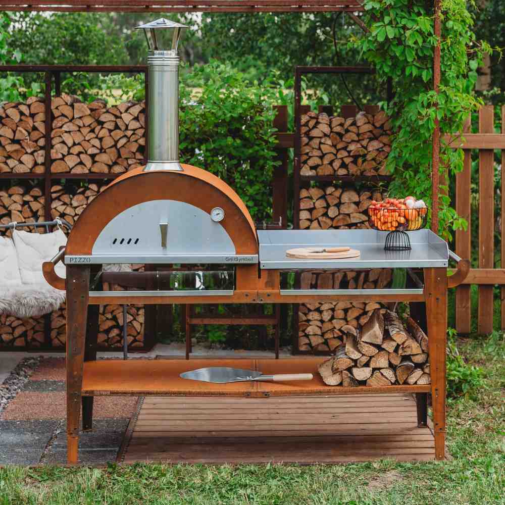 GrillSymbol Pizzo XL Set Wood Fired Pizza Oven with Stand and Side Table Corten Steel - Image 3