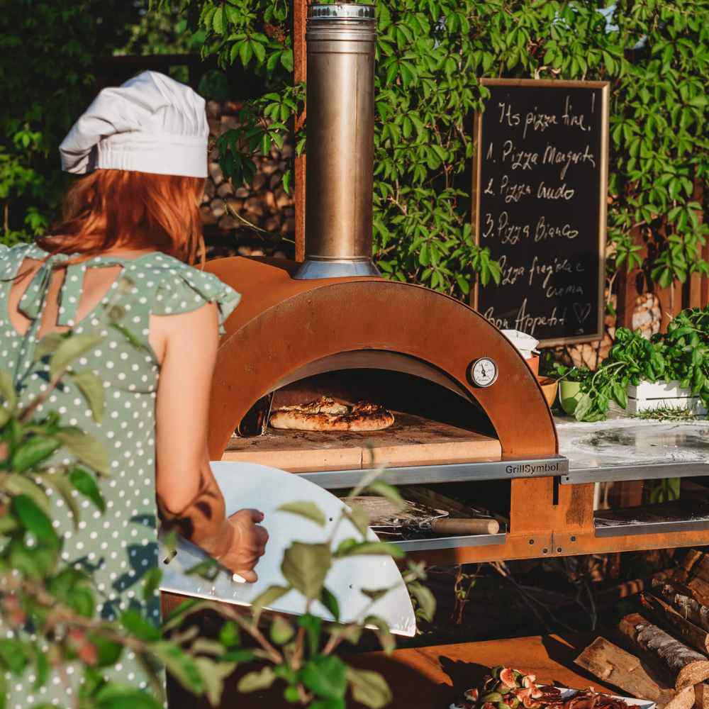 GrillSymbol Pizzo XL Set Wood Fired Pizza Oven with Stand and Side Table Corten Steel - Image 4