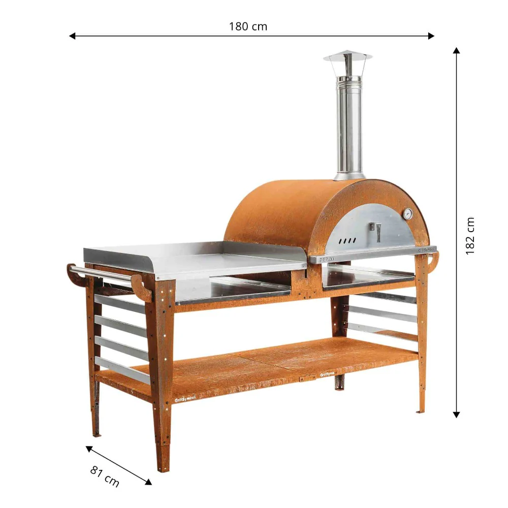 GrillSymbol Pizzo XL Set Wood Fired Pizza Oven with Stand and Side Table Corten Steel - Image 7