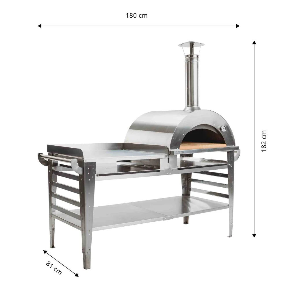 GrillSymbol Pizzo-XL-Set-Inox Wood Fired Pizza Oven with Stand and Side Table - Image 4