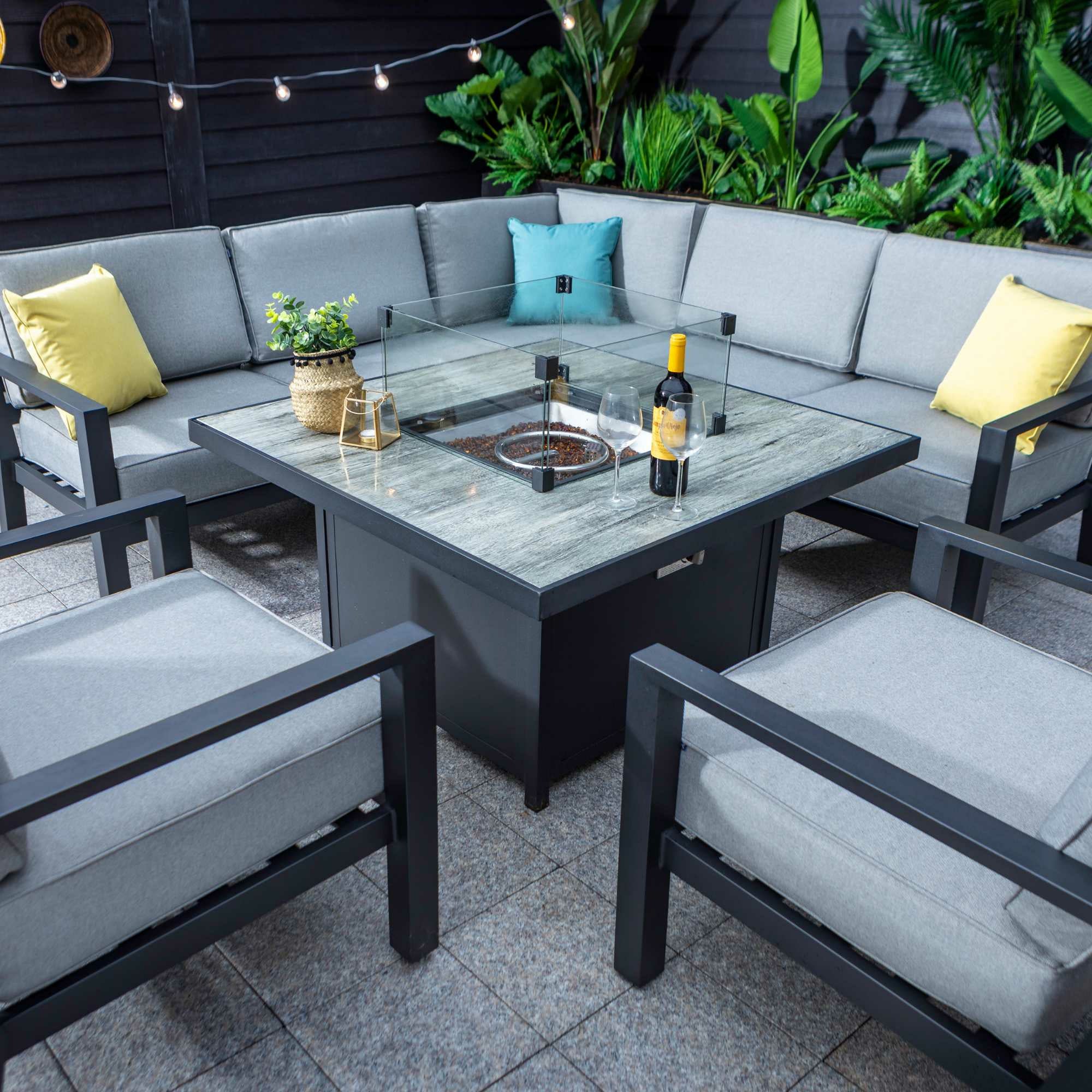 Hartman Apollo Square Gas Fire Pit Casual Dining Set with Lounge Chairs - Image 3