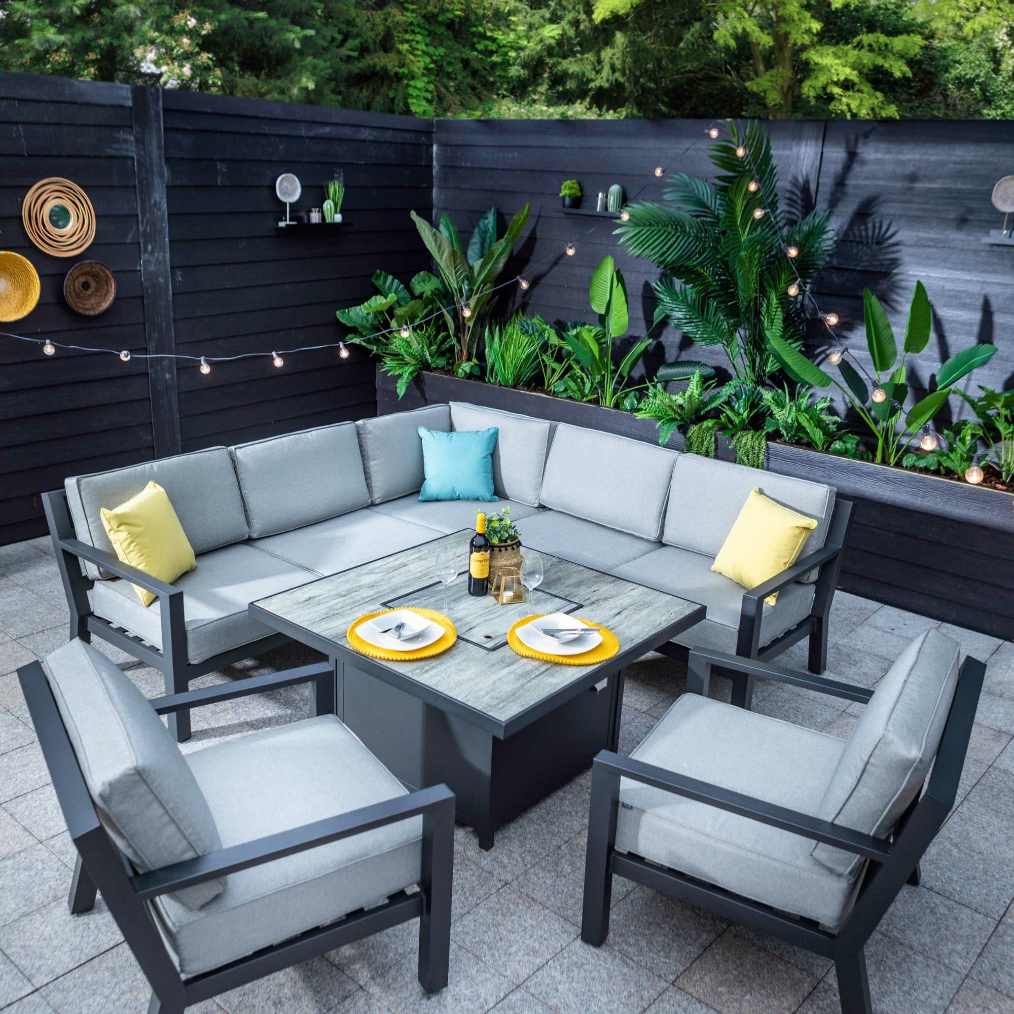 Hartman Apollo Square Gas Fire Pit Casual Dining Set with Lounge Chairs - Image 4
