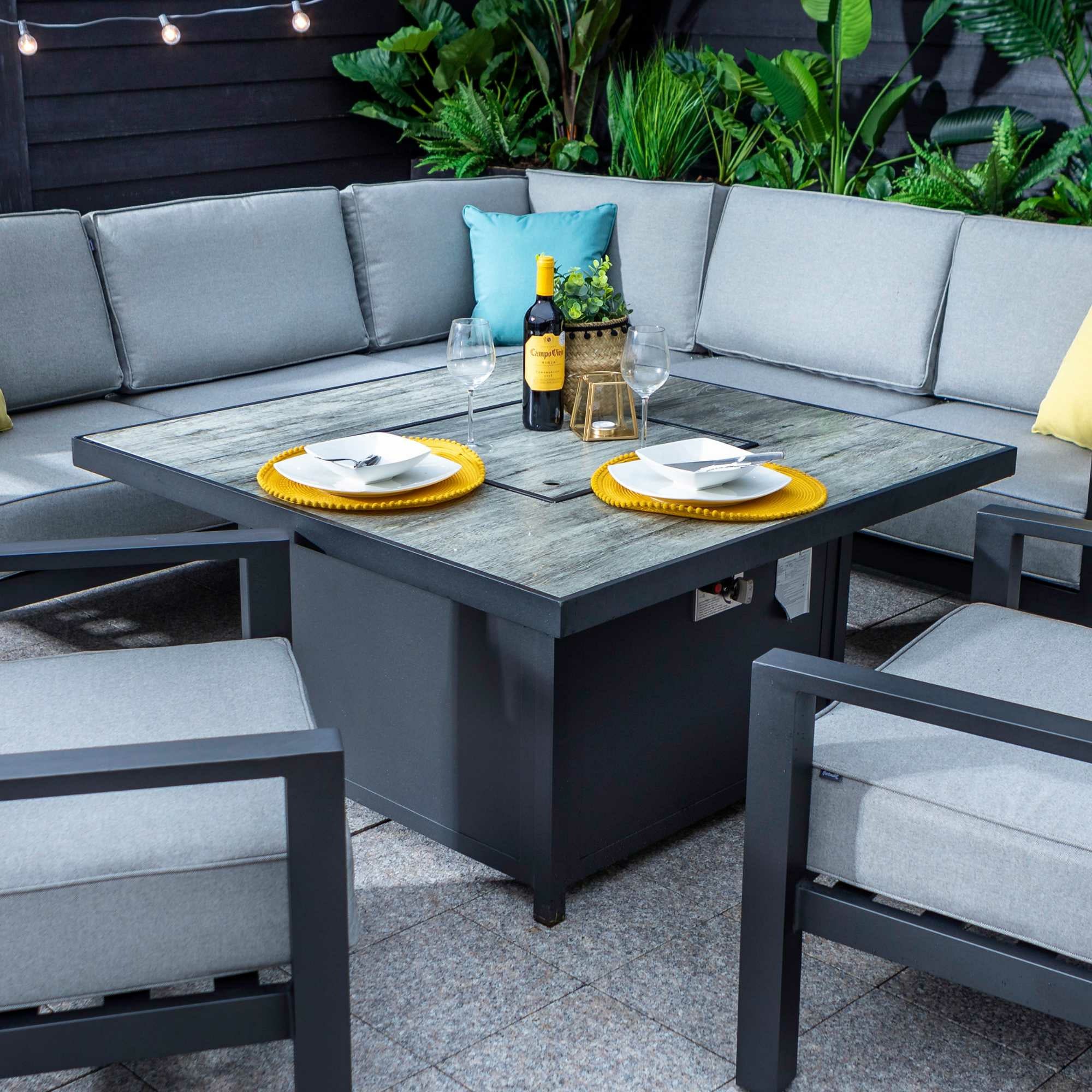 Hartman Apollo Square Gas Fire Pit Casual Dining Set with Lounge Chairs - Image 5
