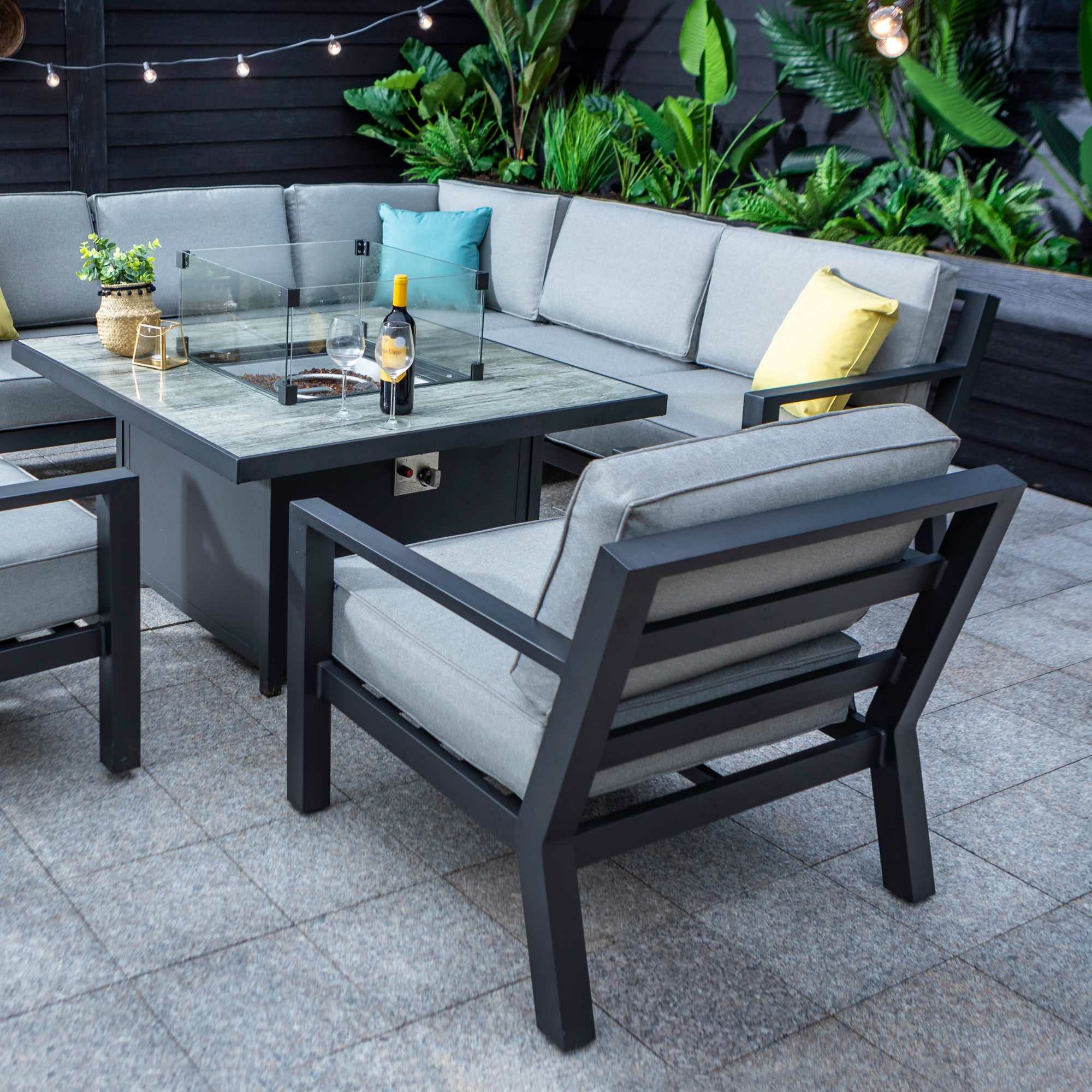 Hartman Apollo Square Gas Fire Pit Casual Dining Set with Lounge Chairs - Image 6