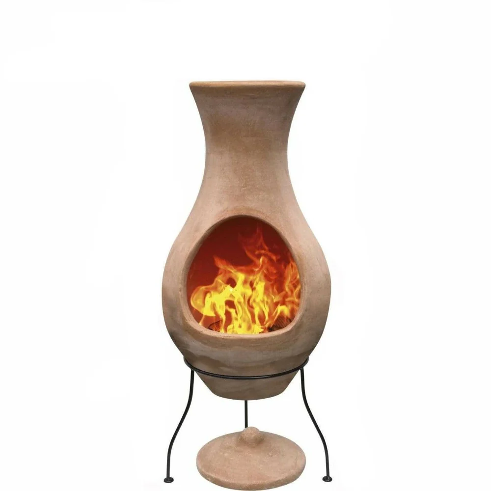Gardeco Large Air Clay Chimenea in Natural Terracotta with Stand - Image 2