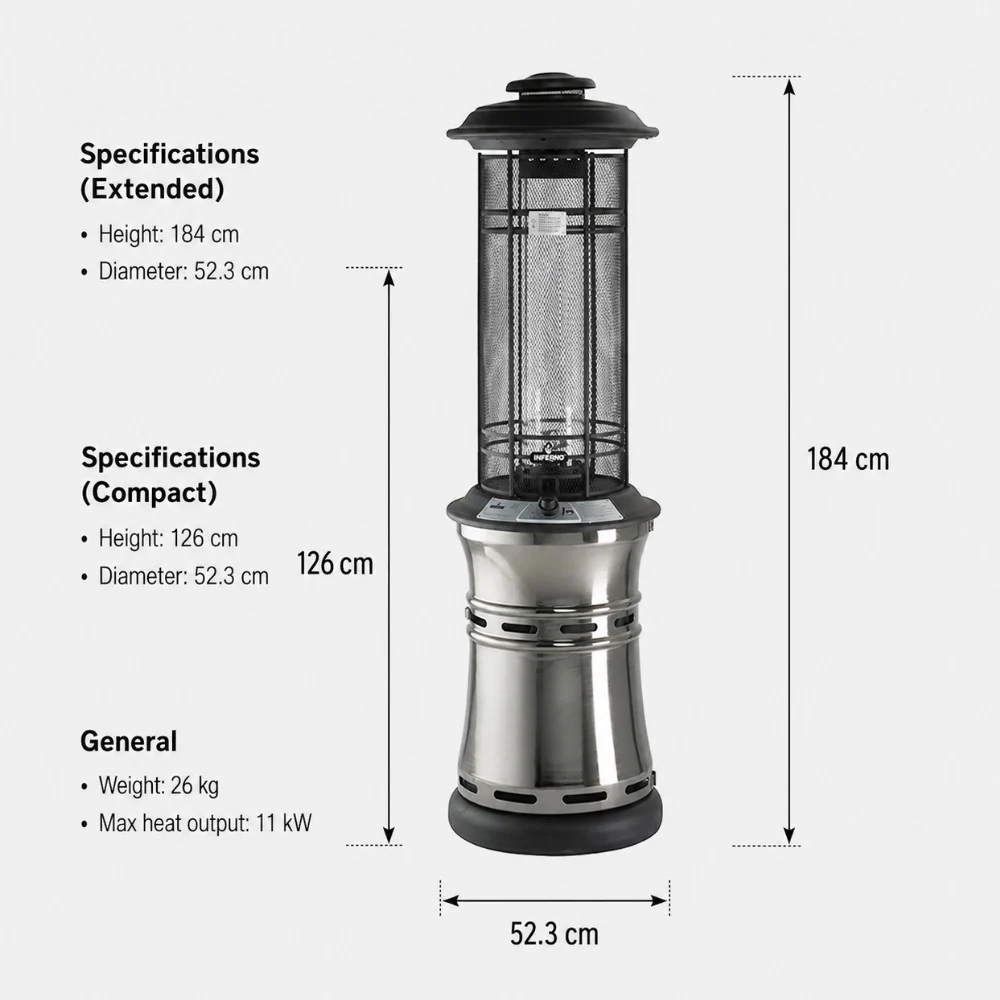 Lifestyle Santorini Patio Heater Gun Metal Quartz Glass 11kW - Image 5