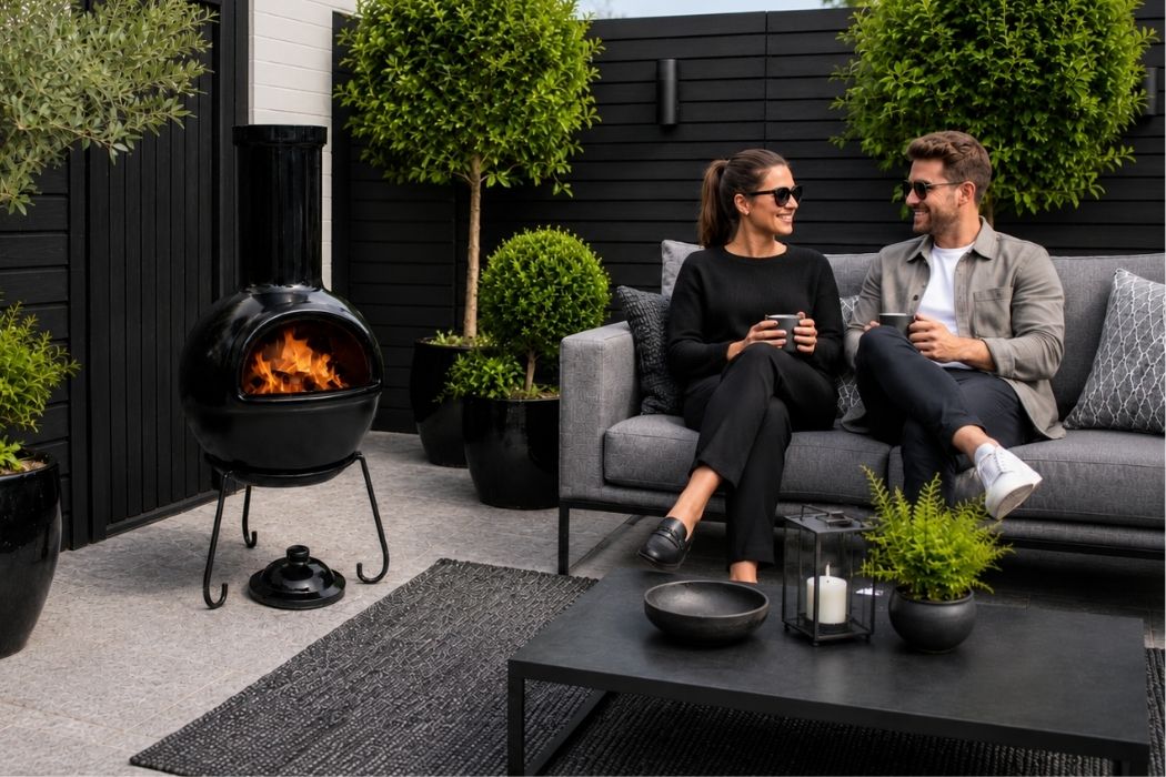 Gardeco Sempra Clay Chimenea Large in Glazed Black Inc Stand and Lid - Image 6