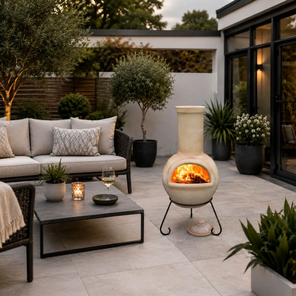 Gardeco Sempra Large Chimenea in Glazed Cappucino - Image 3