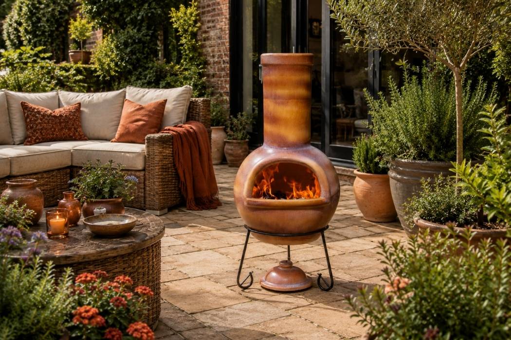 Gardeco Sempra Clay Chimenea Large in Glazed Caramel inc Stand and Lid - Image 3
