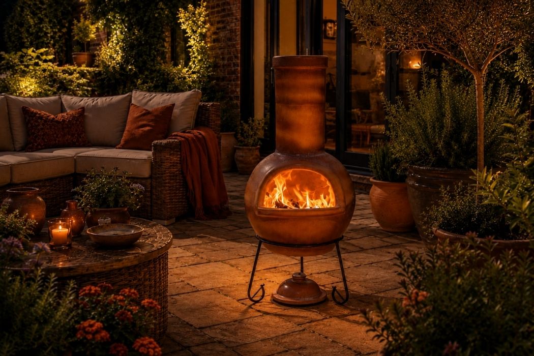 Gardeco Sempra Clay Chimenea Large in Glazed Caramel inc Stand and Lid - Image 4
