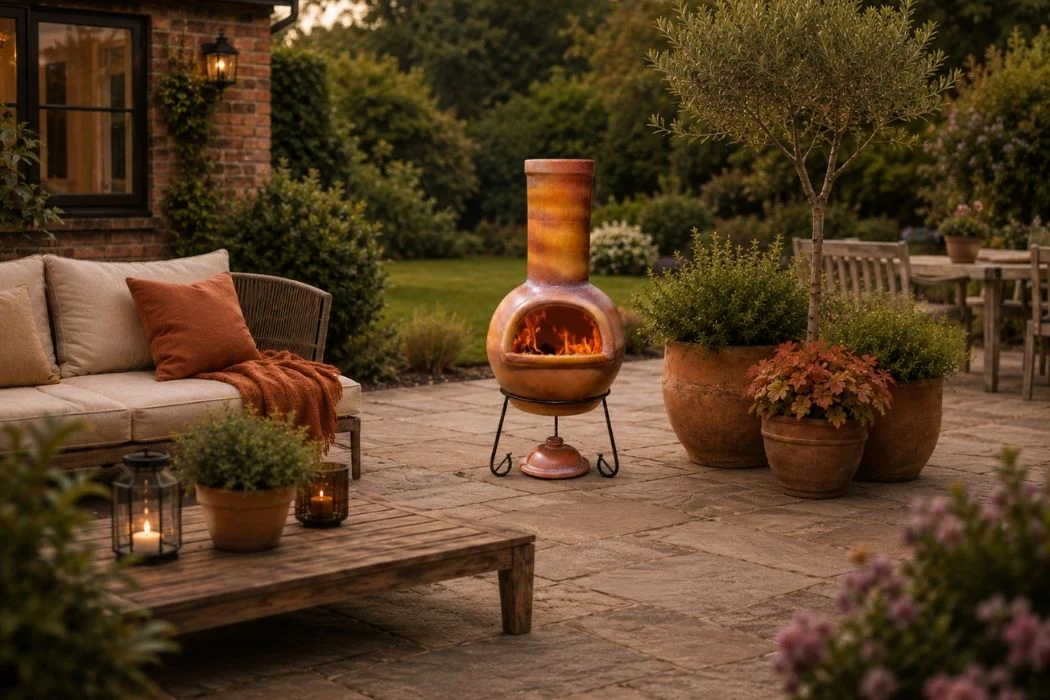Gardeco Sempra Clay Chimenea Large in Glazed Caramel inc Stand and Lid - Image 6