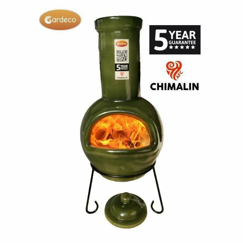 Gardeco Sempra Clay Chimenea Large in Glazed Green inc Stand and Lid - Image 3